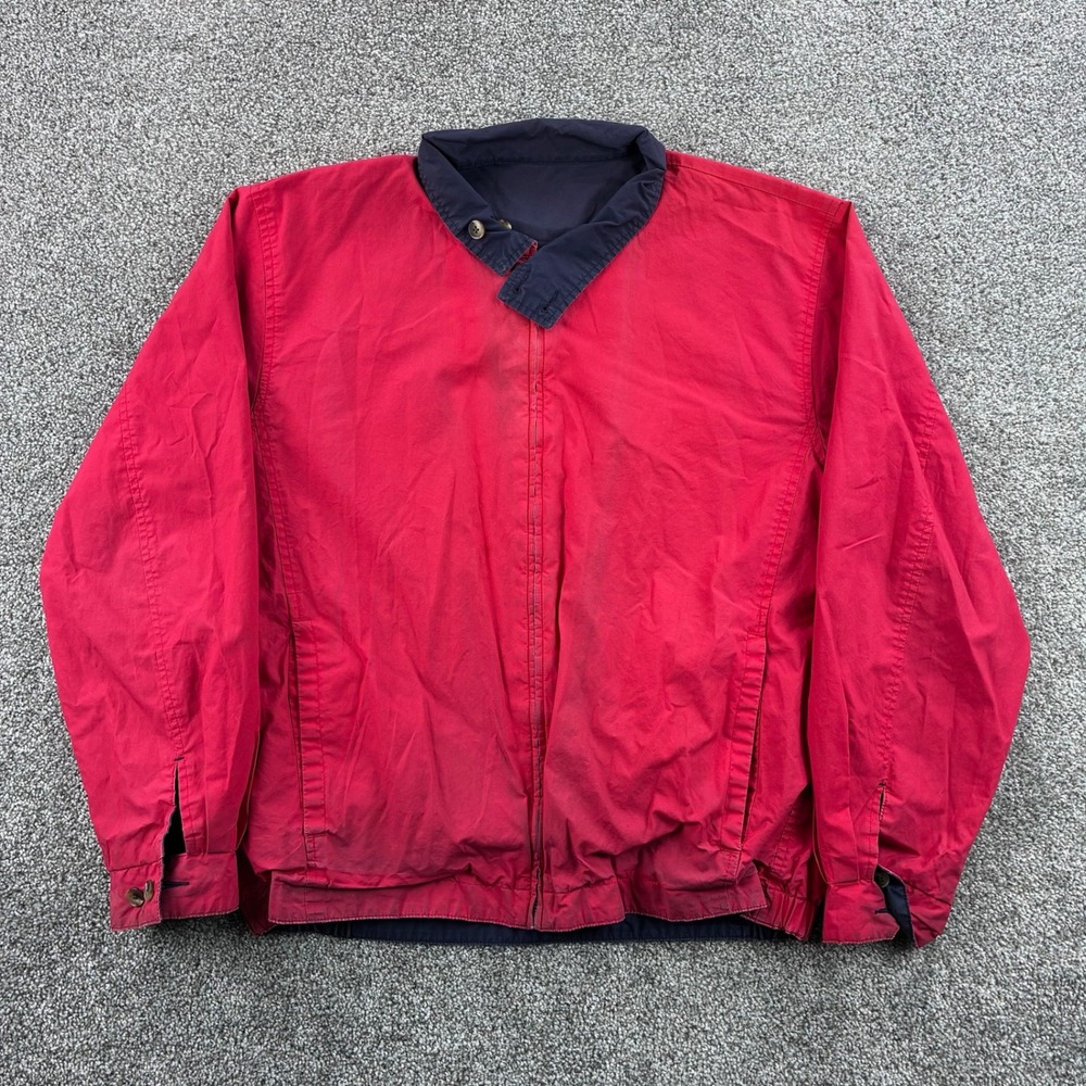 Vintage Lands End Harrington Jacket Mens M Red Blue Reversible Cotton Bomber